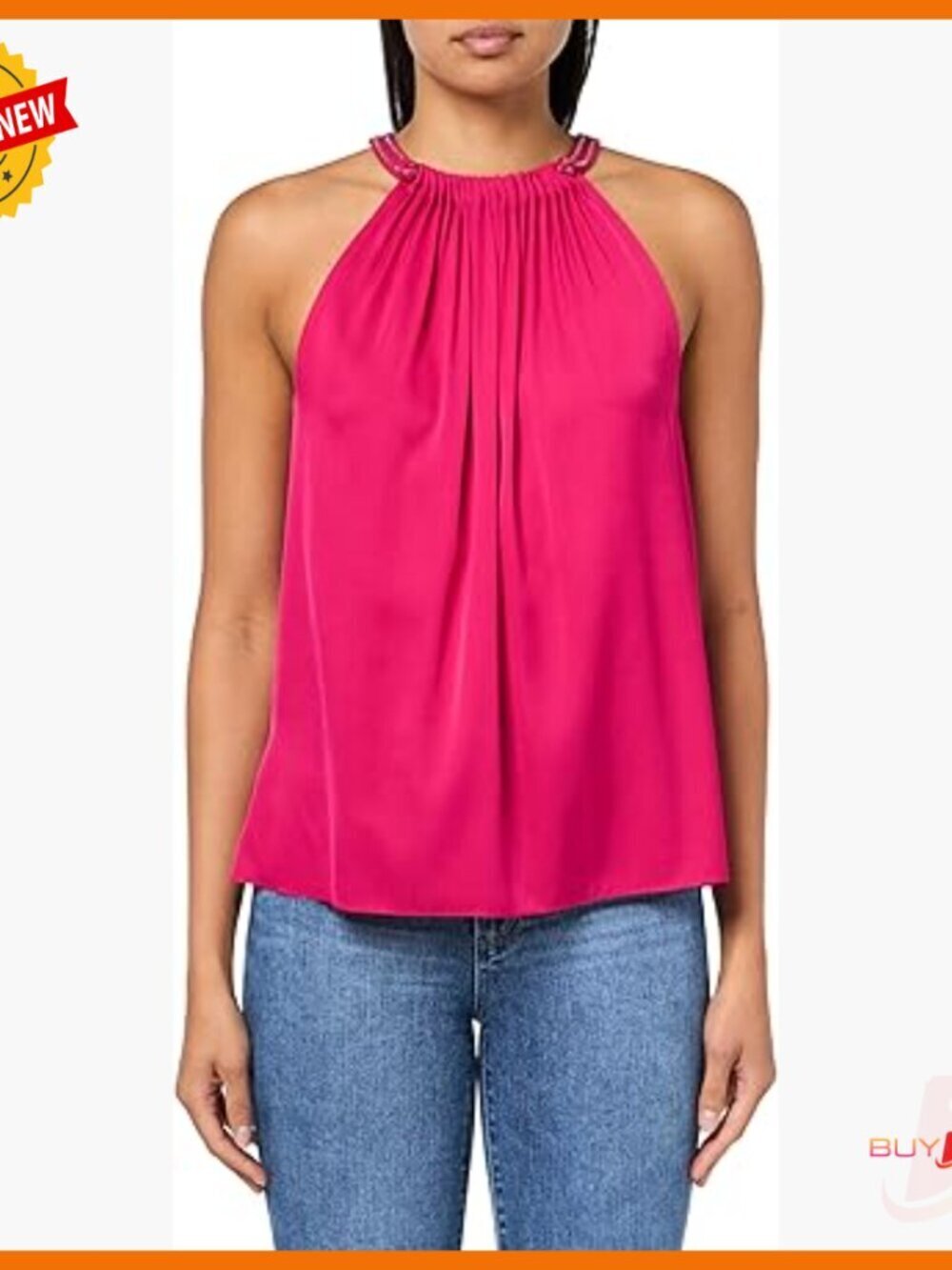 Silk Halter Blouse with Embroidery, Relaxed Fit, Sleeveless Top